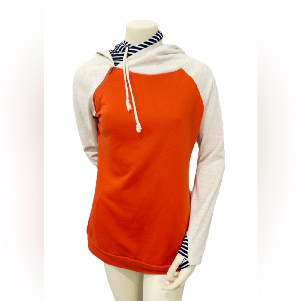 Vanilla Bay Colorblock Hoodie Small Orange Gray Striped Hood Pullover